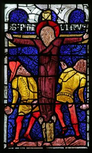 Vitrail représentant la lapidation de Saint Philippe sur une croix